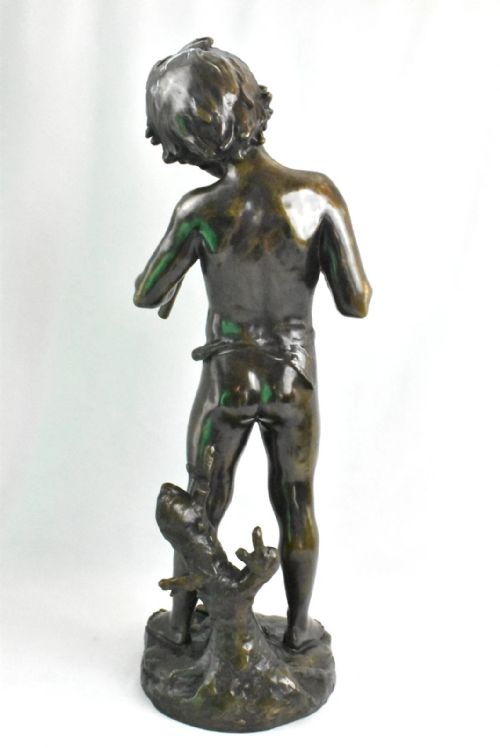 A LARGE ANTIQUE BRONZE SCULPTURE OF FLUTE PLAYER SIGNED AUG MOREAU FRENCH 19THC - ADDITIONAL PHOTO 7