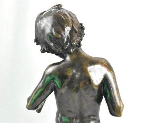 A LARGE ANTIQUE BRONZE SCULPTURE OF FLUTE PLAYER SIGNED AUG MOREAU FRENCH 19THC - ADDITIONAL PHOTO 8
