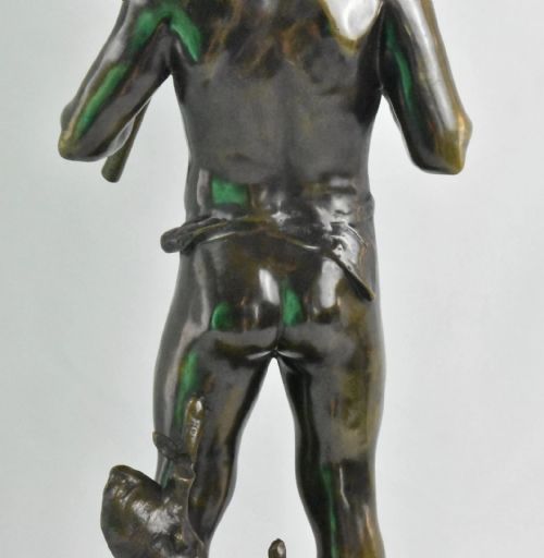 A LARGE ANTIQUE BRONZE SCULPTURE OF FLUTE PLAYER SIGNED AUG MOREAU FRENCH 19THC - ADDITIONAL PHOTO 9