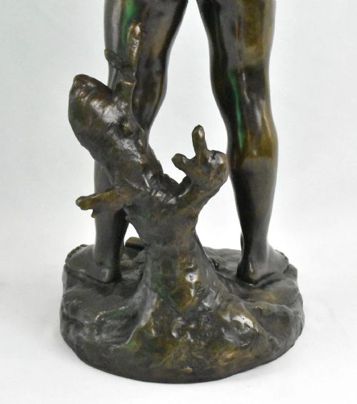 A LARGE ANTIQUE BRONZE SCULPTURE OF FLUTE PLAYER SIGNED AUG MOREAU FRENCH 19THC - ADDITIONAL PHOTO 10