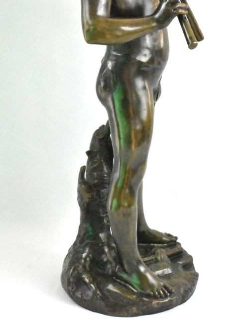 A LARGE ANTIQUE BRONZE SCULPTURE OF FLUTE PLAYER SIGNED AUG MOREAU FRENCH 19THC - ADDITIONAL PHOTO 13