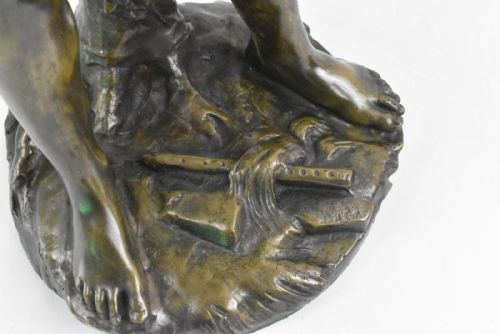 A LARGE ANTIQUE BRONZE SCULPTURE OF FLUTE PLAYER SIGNED AUG MOREAU FRENCH 19THC - ADDITIONAL PHOTO 17