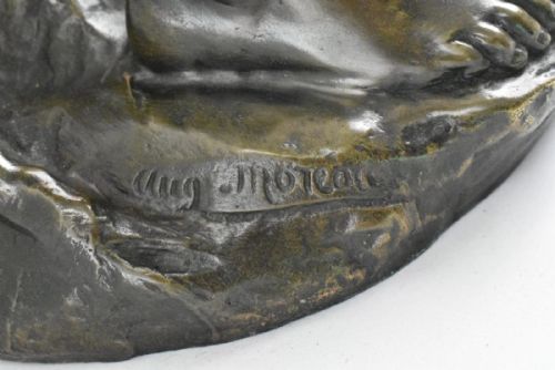A LARGE ANTIQUE BRONZE SCULPTURE OF FLUTE PLAYER SIGNED AUG MOREAU FRENCH 19THC - ADDITIONAL PHOTO 18