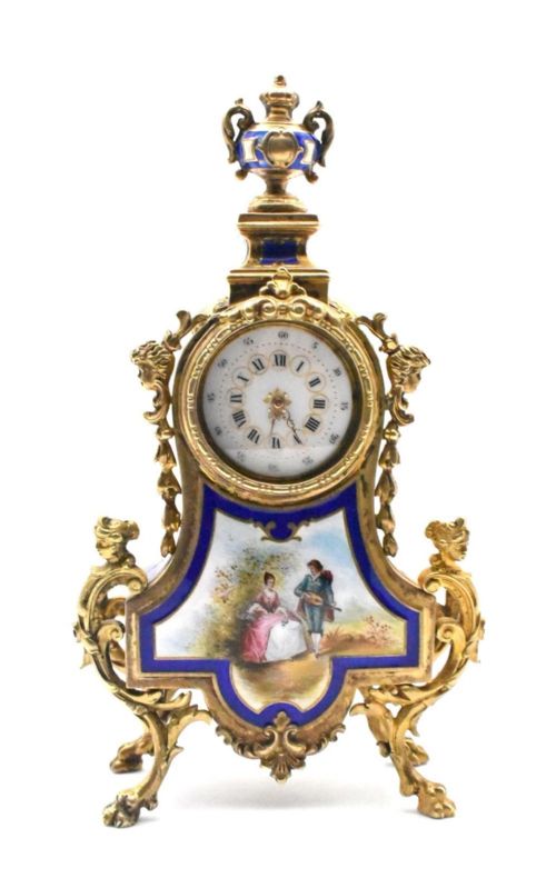 ANTIQUE MINIATURE FRENCH VERMEIL GILT STERLING SILVER ENAMEL CLOCK CA 19THC - ADDITIONAL PHOTO 1