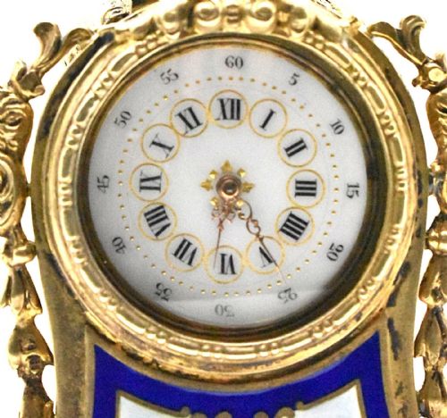 ANTIQUE MINIATURE FRENCH VERMEIL GILT STERLING SILVER ENAMEL CLOCK CA 19THC - ADDITIONAL PHOTO 8