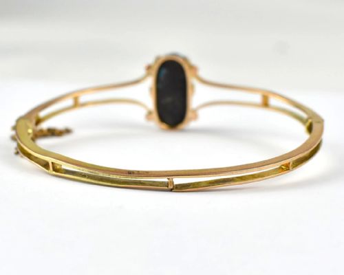 ANTIQUE EDWARDIAN 9CT YELLOW GOLD TURQUOISE BANGLE C1900 SOLID 9CT YELLOW GOLD - ADDITIONAL PHOTO 3