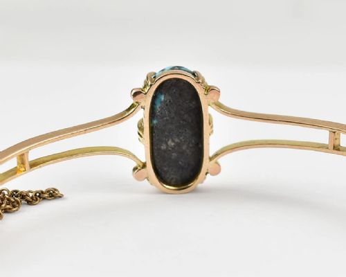 ANTIQUE EDWARDIAN 9CT YELLOW GOLD TURQUOISE BANGLE C1900 SOLID 9CT YELLOW GOLD - ADDITIONAL PHOTO 4