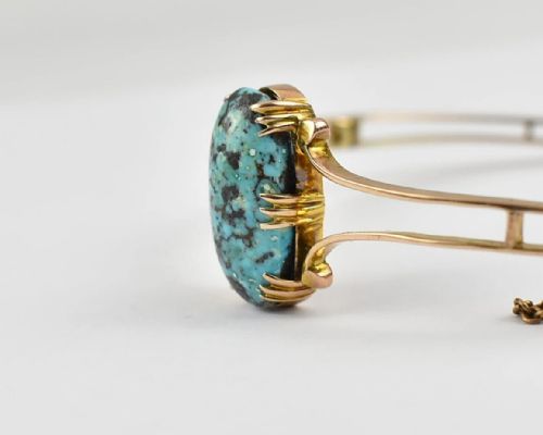 ANTIQUE EDWARDIAN 9CT YELLOW GOLD TURQUOISE BANGLE C1900 SOLID 9CT YELLOW GOLD - ADDITIONAL PHOTO 5