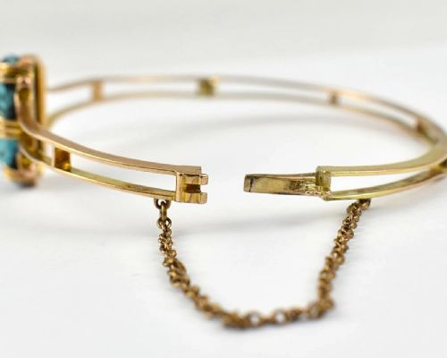 ANTIQUE EDWARDIAN 9CT YELLOW GOLD TURQUOISE BANGLE C1900 SOLID 9CT YELLOW GOLD - ADDITIONAL PHOTO 6