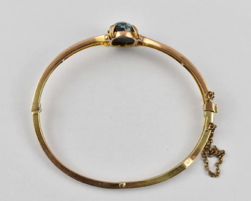 ANTIQUE EDWARDIAN 9CT YELLOW GOLD TURQUOISE BANGLE C1900 SOLID 9CT YELLOW GOLD - ADDITIONAL PHOTO 9