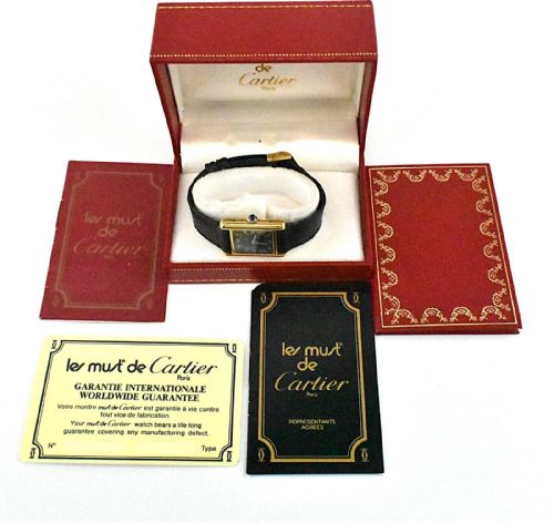 le must de cartier tank watch 18ct gold plate on sterling silver box paperwork - CATEGORY: ANTIQUE  - DATED EDWARDIAN