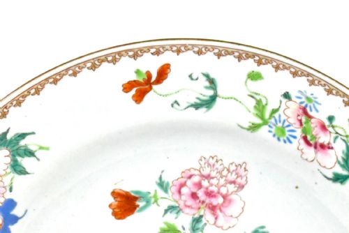 ANTIQUE QING CHINESE FAMILLE ROSE PORCELAIN PLATE BIRD FLORAL DESIGN 18TH C - ADDITIONAL PHOTO 3