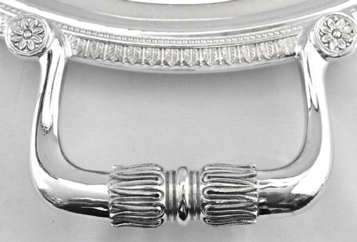LARGE ENGRAVED CHRISTOFLE MALMAISON SILVERPLATED OVAL SERVING TRAY WITH HANDLES - ADDITIONAL PHOTO 2