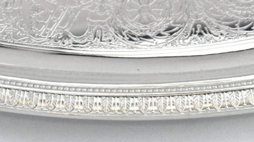 LARGE ENGRAVED CHRISTOFLE MALMAISON SILVERPLATED OVAL SERVING TRAY WITH HANDLES - ADDITIONAL PHOTO 4