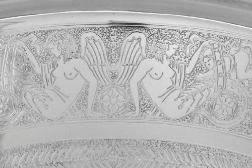 LARGE ENGRAVED CHRISTOFLE MALMAISON SILVERPLATED OVAL SERVING TRAY WITH HANDLES - ADDITIONAL PHOTO 5