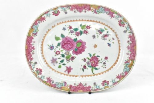 PAIR OF QING ANTIQUE 18 CENTURY FAMILLE ROSE CHINESE PORCELAIN PLATTERSDISHES - ADDITIONAL PHOTO 1