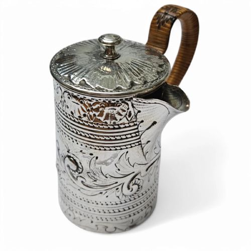 ANTIQUE SILVER LIDDED JUG HANDENGRAVED FLORAL DESIGN WOVEN HANDLE - ADDITIONAL PHOTO 1