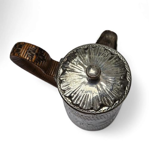 ANTIQUE SILVER LIDDED JUG HANDENGRAVED FLORAL DESIGN WOVEN HANDLE - ADDITIONAL PHOTO 2