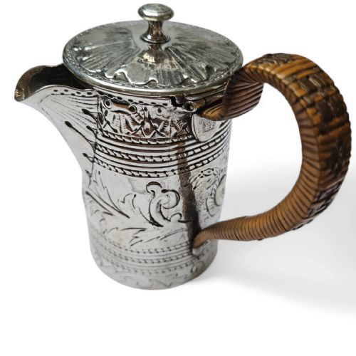 ANTIQUE SILVER LIDDED JUG HANDENGRAVED FLORAL DESIGN WOVEN HANDLE - ADDITIONAL PHOTO 3