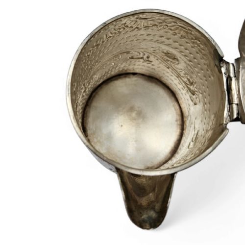 ANTIQUE SILVER LIDDED JUG HANDENGRAVED FLORAL DESIGN WOVEN HANDLE - ADDITIONAL PHOTO 4