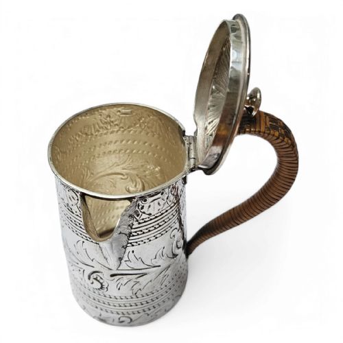 ANTIQUE SILVER LIDDED JUG HANDENGRAVED FLORAL DESIGN WOVEN HANDLE - ADDITIONAL PHOTO 5