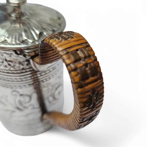ANTIQUE SILVER LIDDED JUG HANDENGRAVED FLORAL DESIGN WOVEN HANDLE - ADDITIONAL PHOTO 6