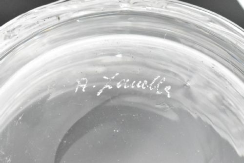 SIGNED MURANO TEXTURED CLEAR NEST BOWL ADORNED WITH GREEN AND BLUE LOVEBIRDS - ADDITIONAL PHOTO 7