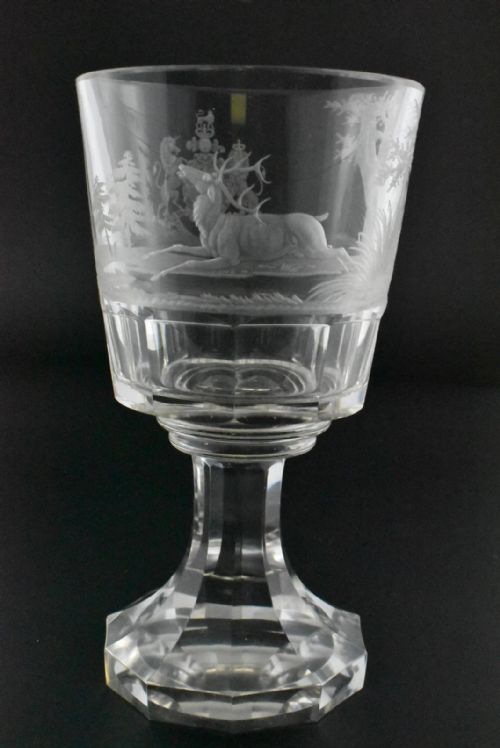 AN ANTIQUE ENGRAVED GLASS RUMMER A LARGE WIDEBOWLED DRINKING GLASS - ADDITIONAL PHOTO 1