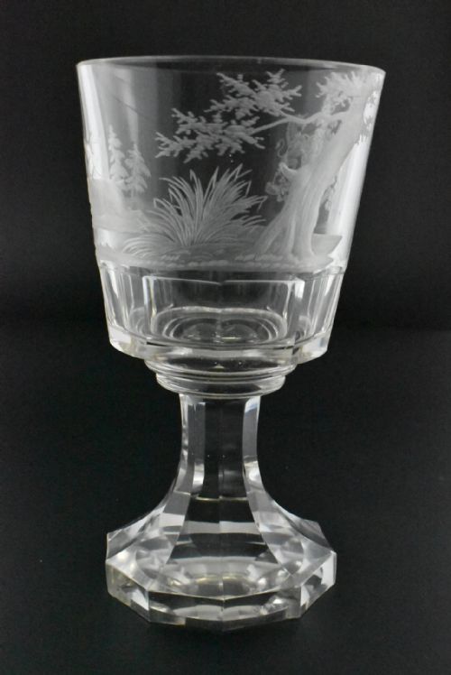 AN ANTIQUE ENGRAVED GLASS RUMMER A LARGE WIDEBOWLED DRINKING GLASS - ADDITIONAL PHOTO 2