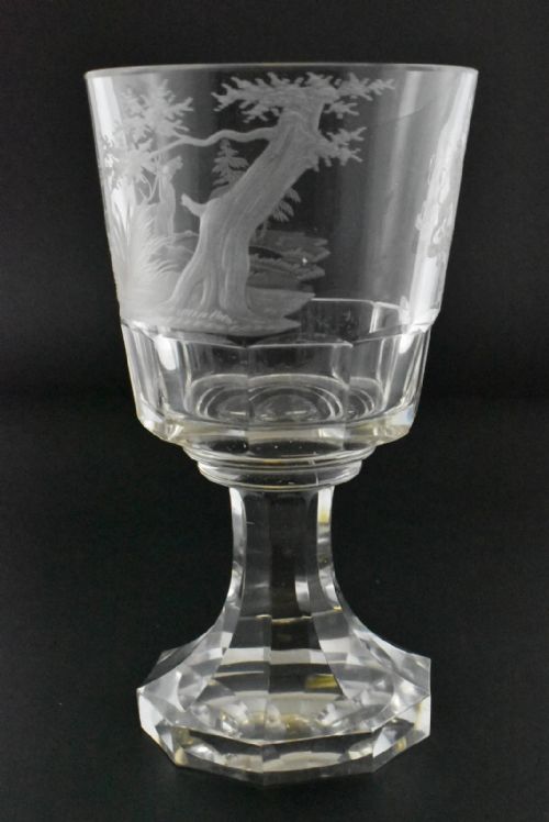 AN ANTIQUE ENGRAVED GLASS RUMMER A LARGE WIDEBOWLED DRINKING GLASS - ADDITIONAL PHOTO 4