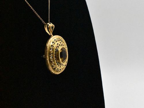ANTIQUE CARL BUCHERER LARGE OVAL 18CT GOLD YELLOW TOPAZ PENDANT CHAIN SIGNED - ADDITIONAL PHOTO 1
