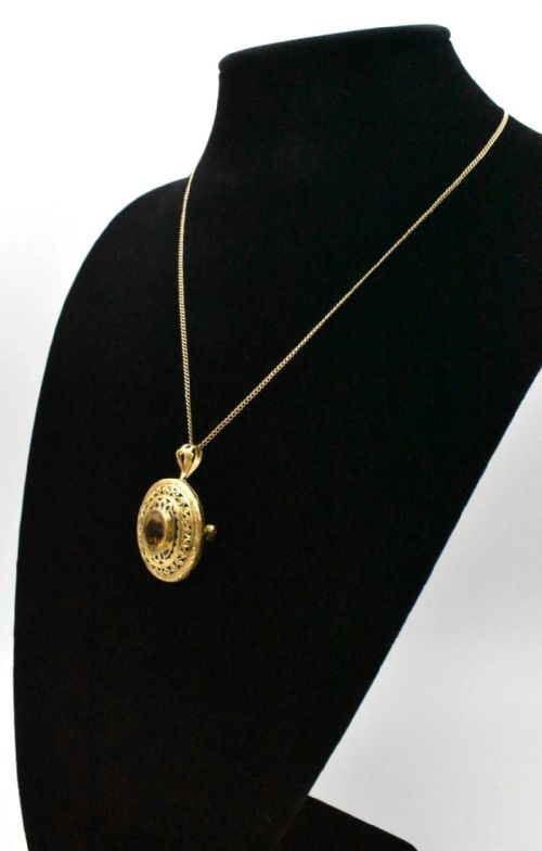ANTIQUE CARL BUCHERER LARGE OVAL 18CT GOLD YELLOW TOPAZ PENDANT CHAIN SIGNED - ADDITIONAL PHOTO 2