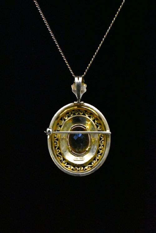 ANTIQUE CARL BUCHERER LARGE OVAL 18CT GOLD YELLOW TOPAZ PENDANT CHAIN SIGNED - ADDITIONAL PHOTO 3
