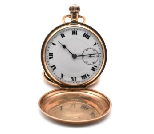 ANTIQUE 9CT GOLD 'ALD' 17 JEWELL SWISS ENGINE TURNED FULL HUNTER POCKET WATCH - ADDITIONAL PHOTO 2
