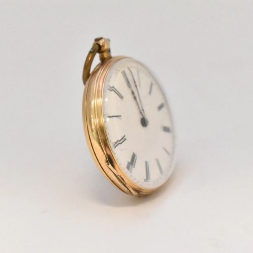 L ROBERTS GENVE 8 JEWELL HALF HUNTER ROMAIN NUMERAL 14K GOLD POCKET WATCH - ADDITIONAL PHOTO 3