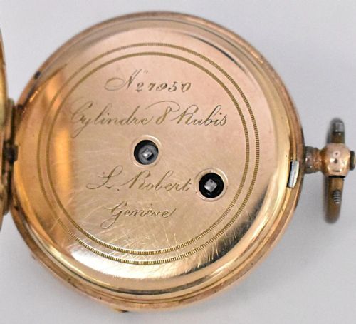 L ROBERTS GENVE 8 JEWELL HALF HUNTER ROMAIN NUMERAL 14K GOLD POCKET WATCH - ADDITIONAL PHOTO 4