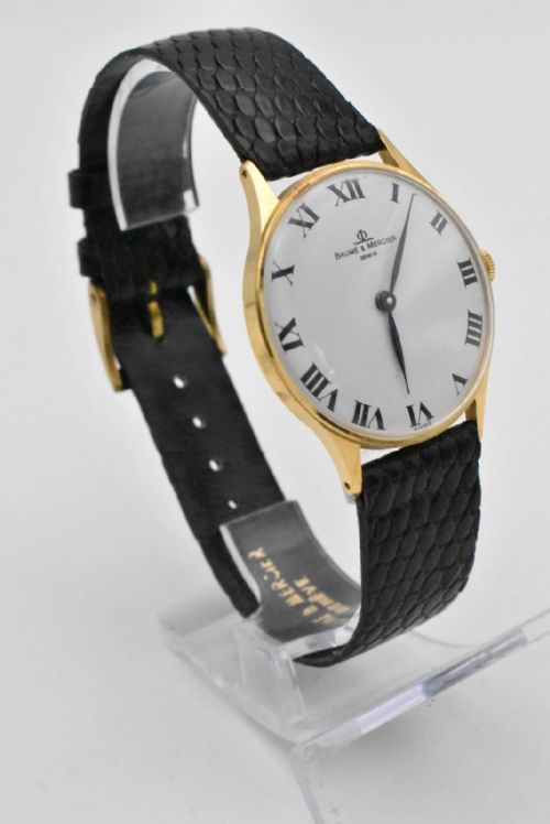 fig 1. Vintage Baume & Mercier Swiss 18ct Gold White Dial Clasimma Wristwatch 30mm BNOS