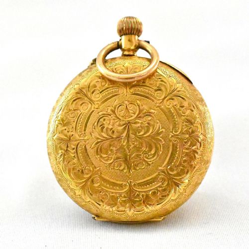 18K FULL HUNTER POCKET WATCH INTRICATELY ENGRAVED FRONT AND BACK - ADDITIONAL PHOTO 6