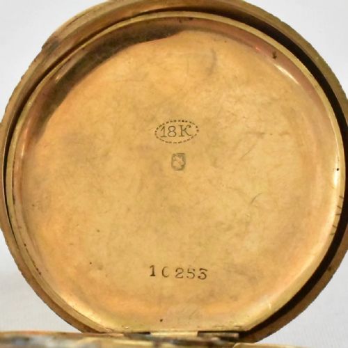 18K FULL HUNTER POCKET WATCH INTRICATELY ENGRAVED FRONT AND BACK - ADDITIONAL PHOTO 8