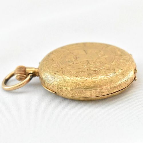 18K FULL HUNTER POCKET WATCH INTRICATELY ENGRAVED FRONT AND BACK - ADDITIONAL PHOTO 9
