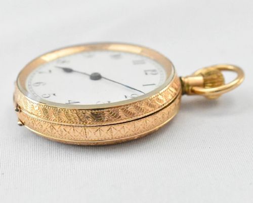 OPEN FACED POCKET WATCH 12CT GOLD - ADDITIONAL PHOTO 7