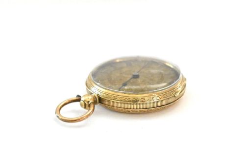 J W BENSON 18CT GOLD VICTORIAN FOB WATCH WITH FLORAL ENGRAVING TO FACE AND BACK - ADDITIONAL PHOTO 7