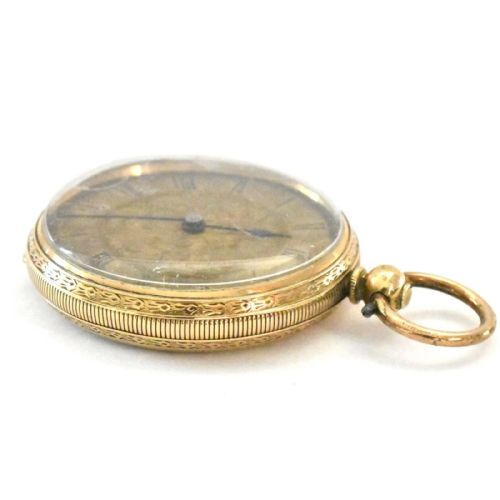 J W BENSON 18CT GOLD VICTORIAN FOB WATCH WITH FLORAL ENGRAVING TO FACE AND BACK - ADDITIONAL PHOTO 8
