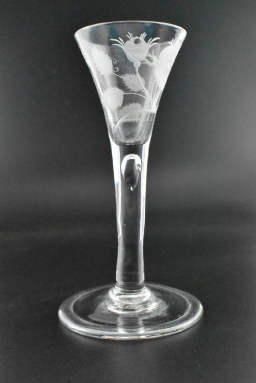 18C JACOBITE WINE GLASS WITH ENGRAVED ROSE SPRAY FIAT MOTTO TEARDROP STEM - ADDITIONAL PHOTO 7