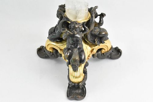 ANTIQUE FRENCH MERMAID TORCH LAMP MYTHICAL BASE ROCK CRYSTAL COLUMN C1900 - ADDITIONAL PHOTO 3
