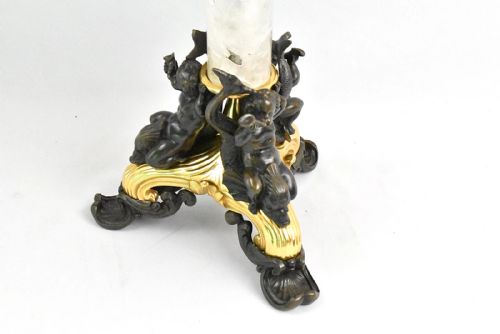 ANTIQUE FRENCH MERMAID TORCH LAMP MYTHICAL BASE ROCK CRYSTAL COLUMN C1900 - ADDITIONAL PHOTO 6
