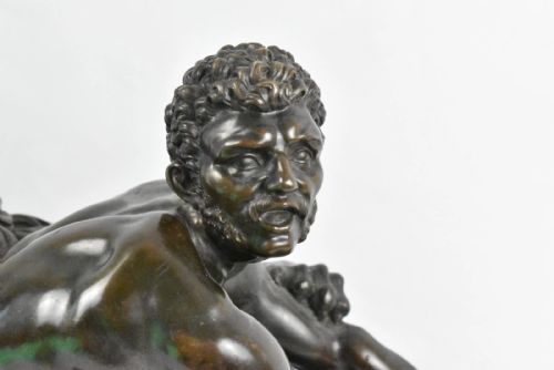 A LARGE ANTIQUE BRONZE SCULPTURE MILO OF CROTON TRAPPED IN THE OAK TREE BY LION - ADDITIONAL PHOTO 2