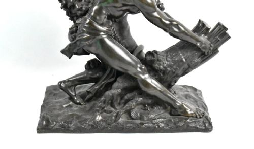 A LARGE ANTIQUE BRONZE SCULPTURE MILO OF CROTON TRAPPED IN THE OAK TREE BY LION - ADDITIONAL PHOTO 3