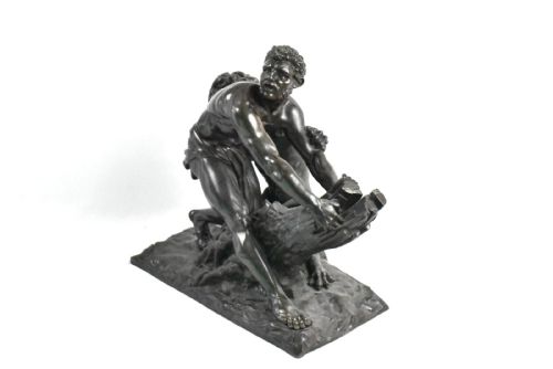 A LARGE ANTIQUE BRONZE SCULPTURE MILO OF CROTON TRAPPED IN THE OAK TREE BY LION - ADDITIONAL PHOTO 4
