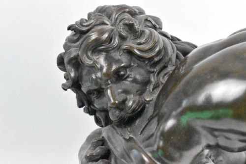 A LARGE ANTIQUE BRONZE SCULPTURE MILO OF CROTON TRAPPED IN THE OAK TREE BY LION - ADDITIONAL PHOTO 5